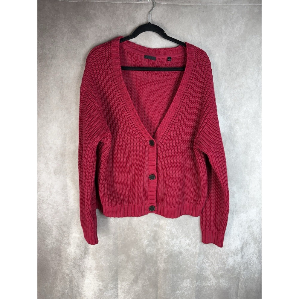 ATM Chunky Knit Cotton Cashmere Button Front Cardigan In Pink Size Large